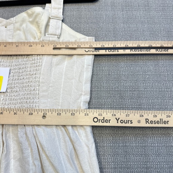 Linen‎ Blend Button Front Wide Leg Jumpsuit Small Smocked Back Strappy Cream - Picture 8 of 10